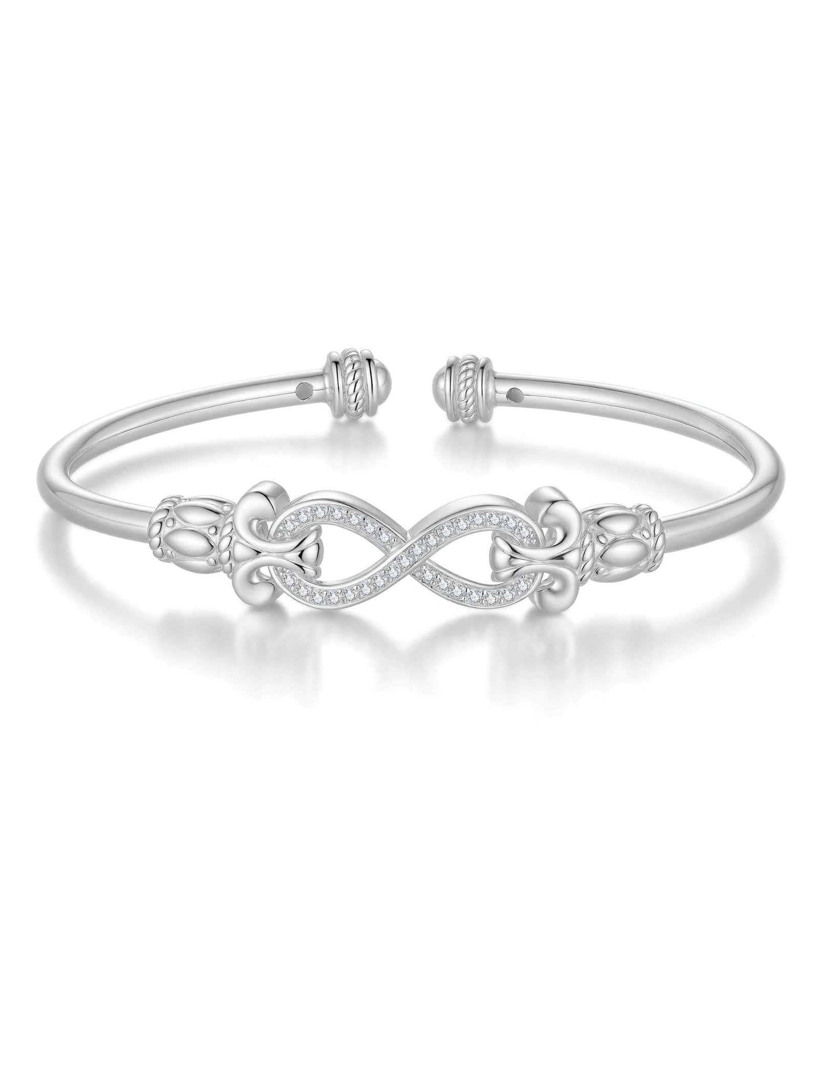 925 Sterling Silver White CZ Classic Cuff Bangle