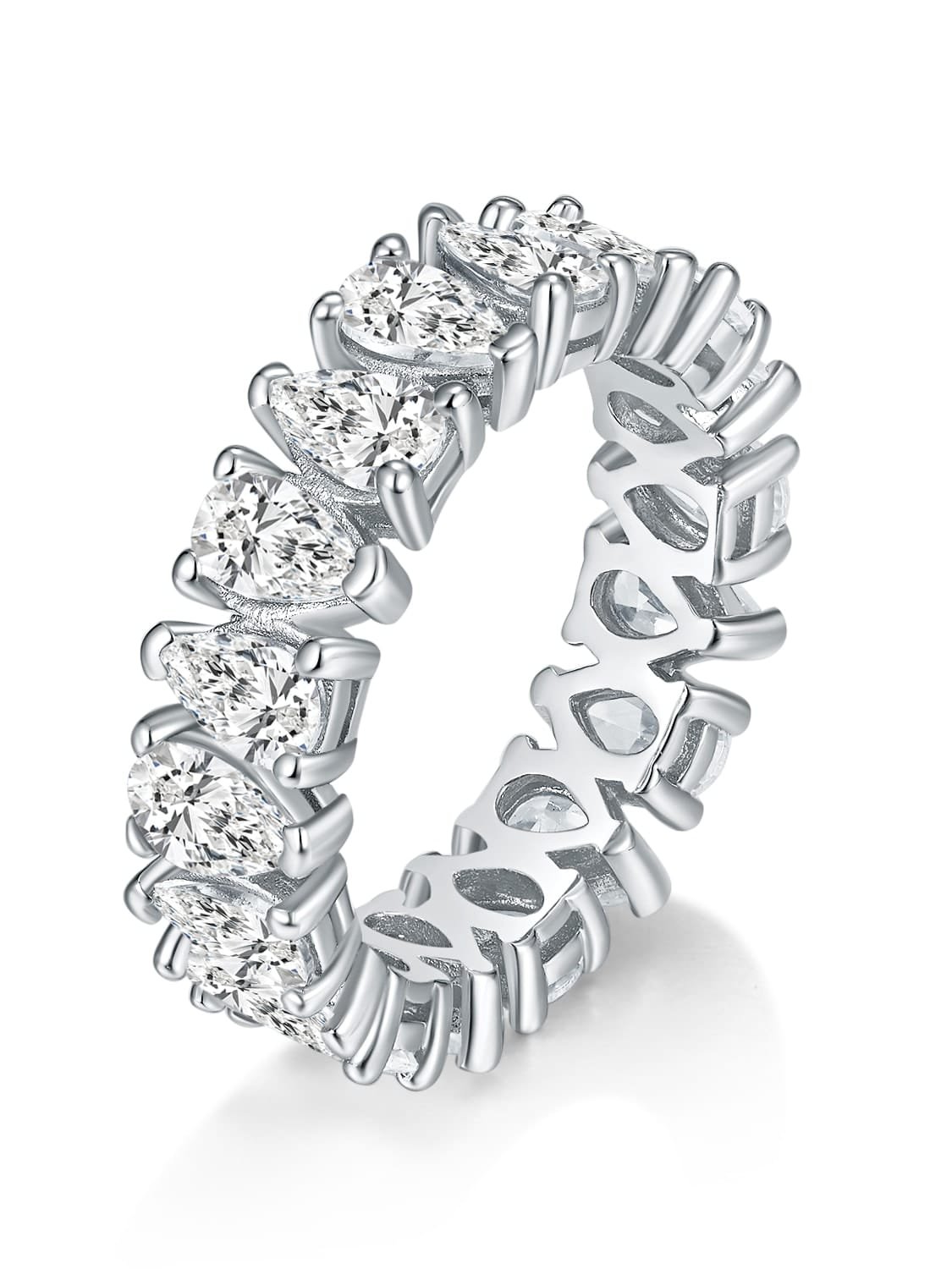 925 Sterling Silver Dainty Band Ring with White CZ Accents