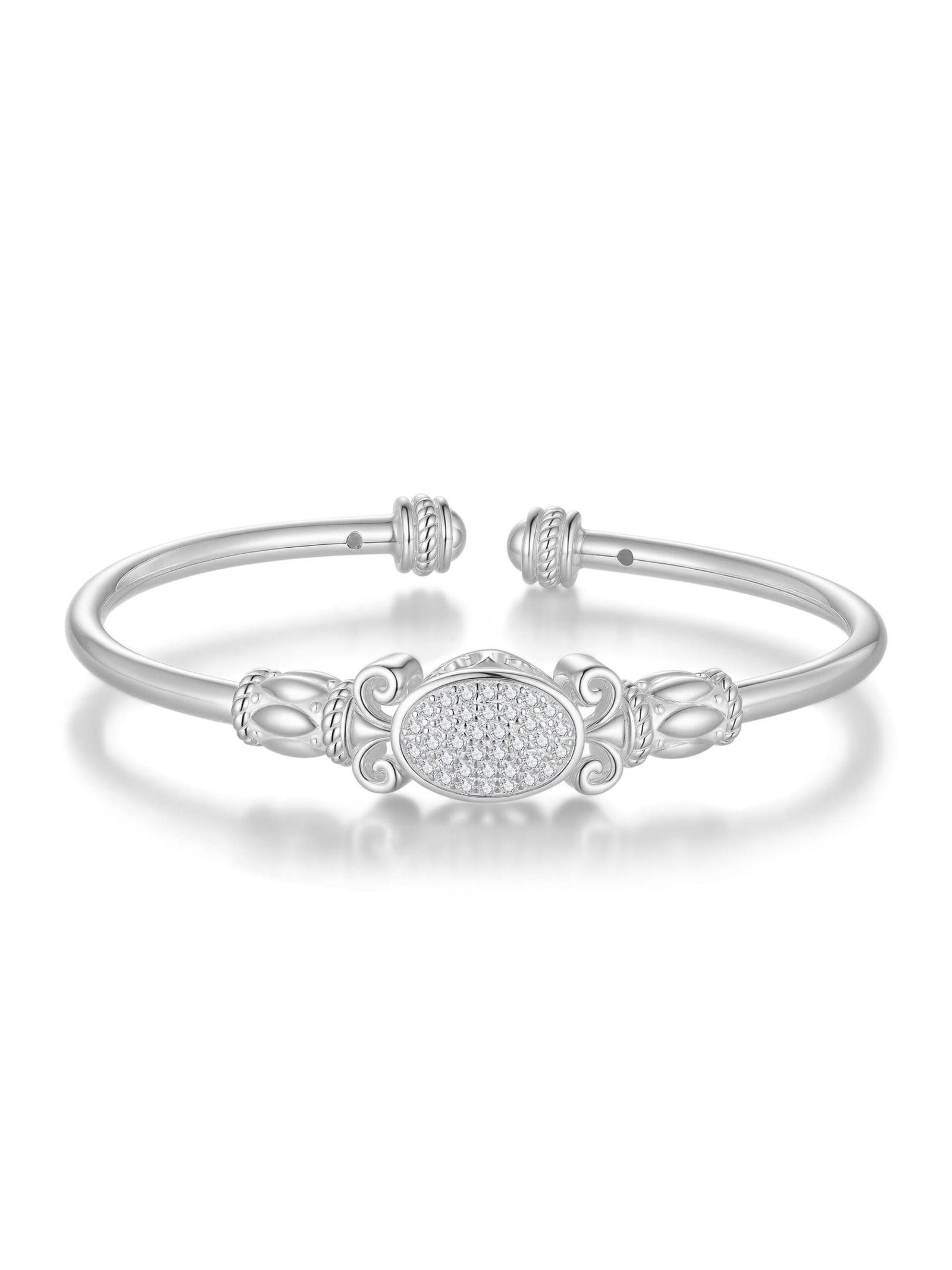 Dainty Cuff Bracelet with White CZ in 925 Sterling Silver