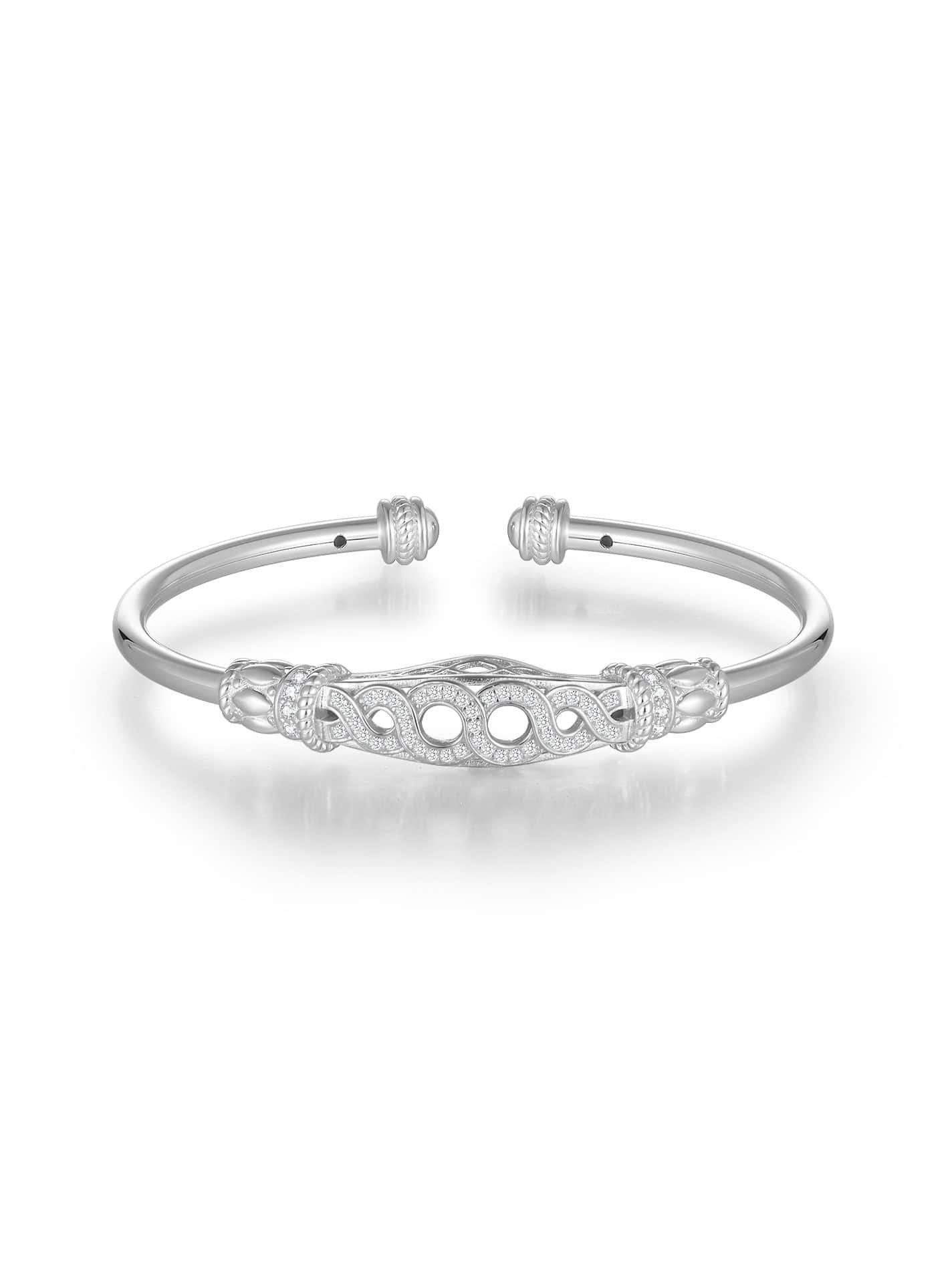 925 Sterling Silver White CZ Dainty Cuff Bangle