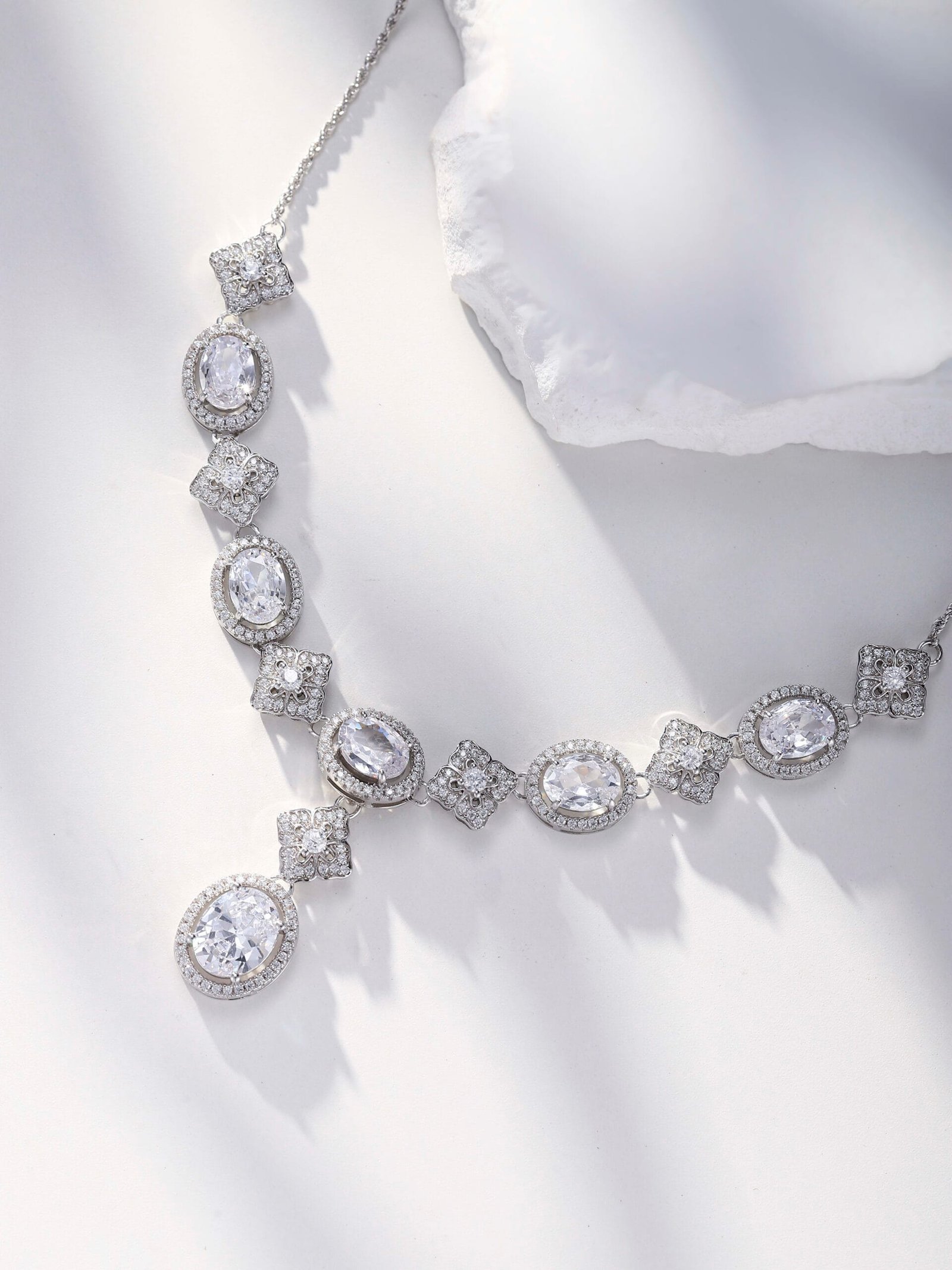 925 Sterling Silver White CZ Dainty Lariat Necklace