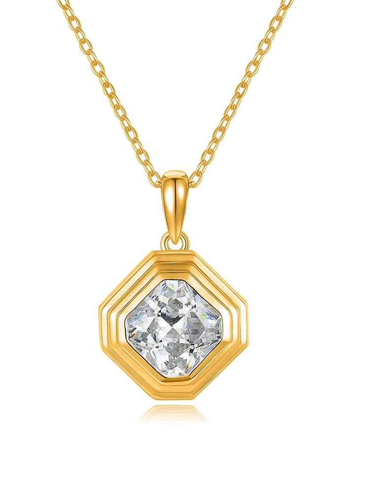 925 Sterling Silver White CZ Geometric Dainty Necklace