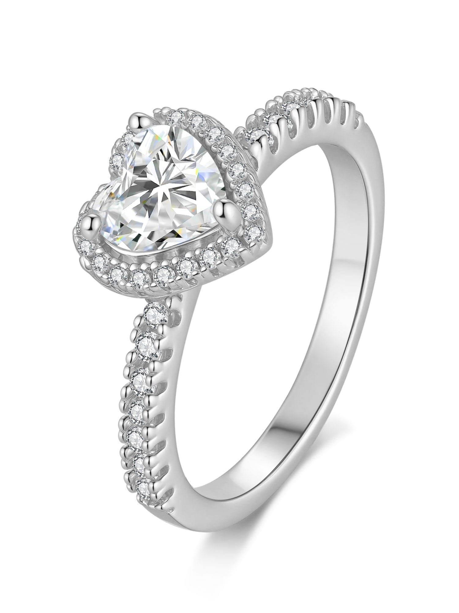 925 Sterling Silver White CZ Heart Dainty Ring