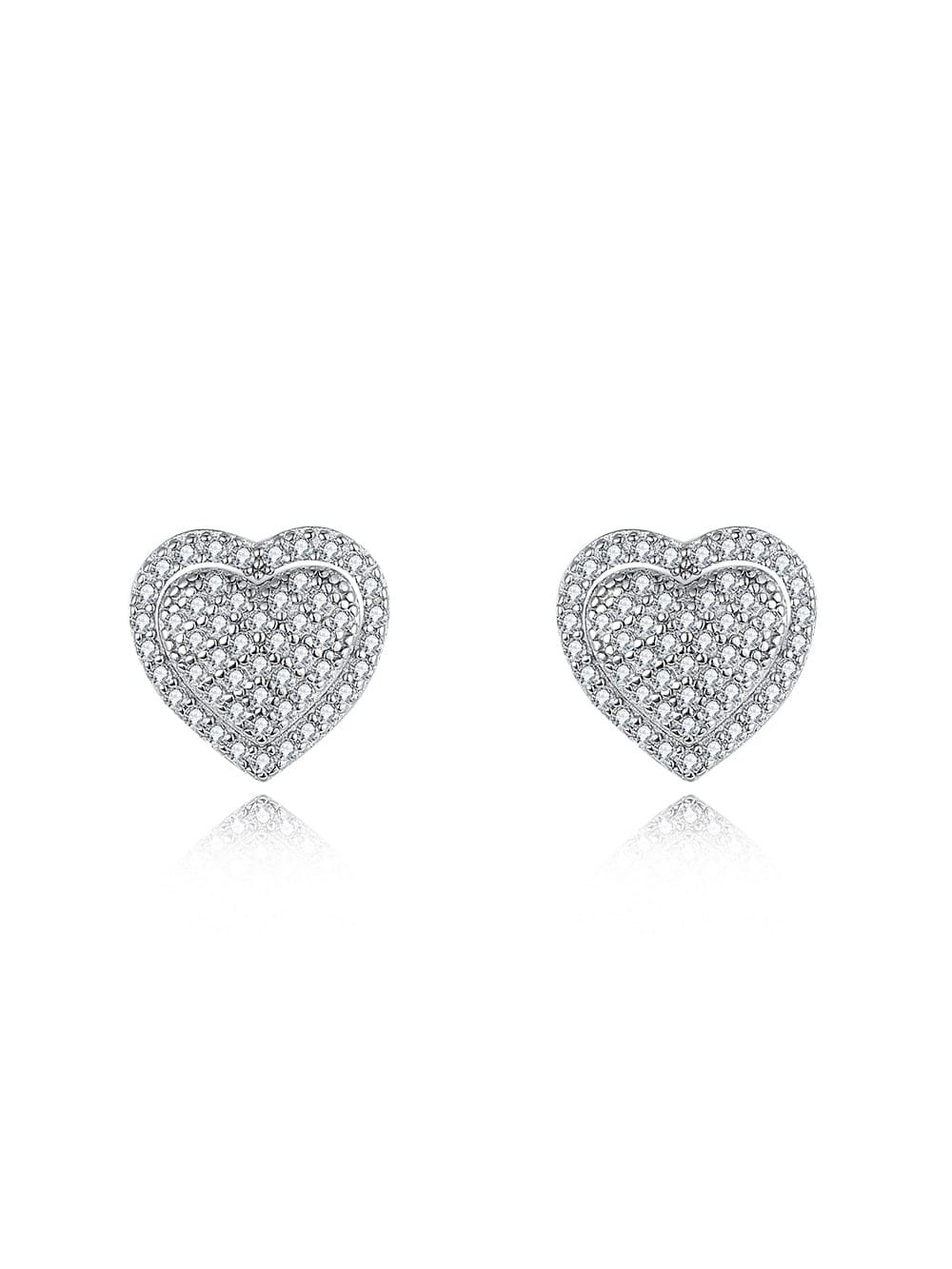 925 Sterling Silver White CZ Heart Minimalist Stud Earrings