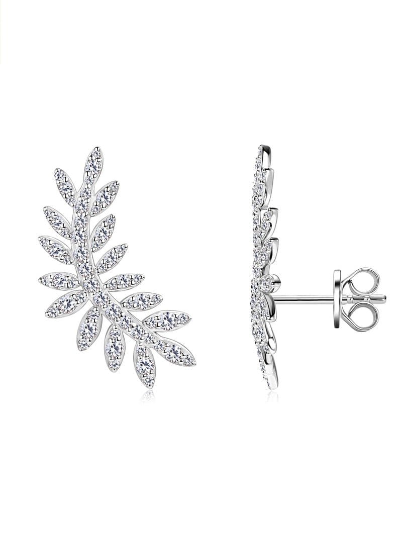 925 Sterling Silver White CZ Leaf Dainty Earrings