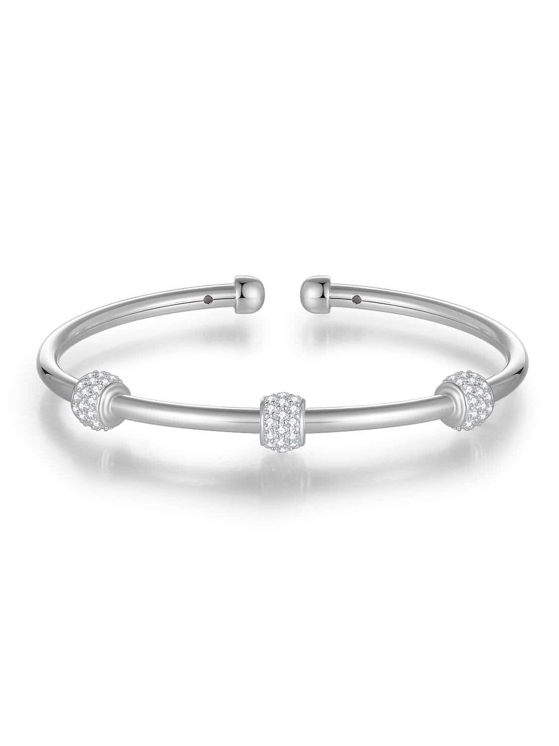 925 Sterling Silver Open Cuff with White CZ Accents