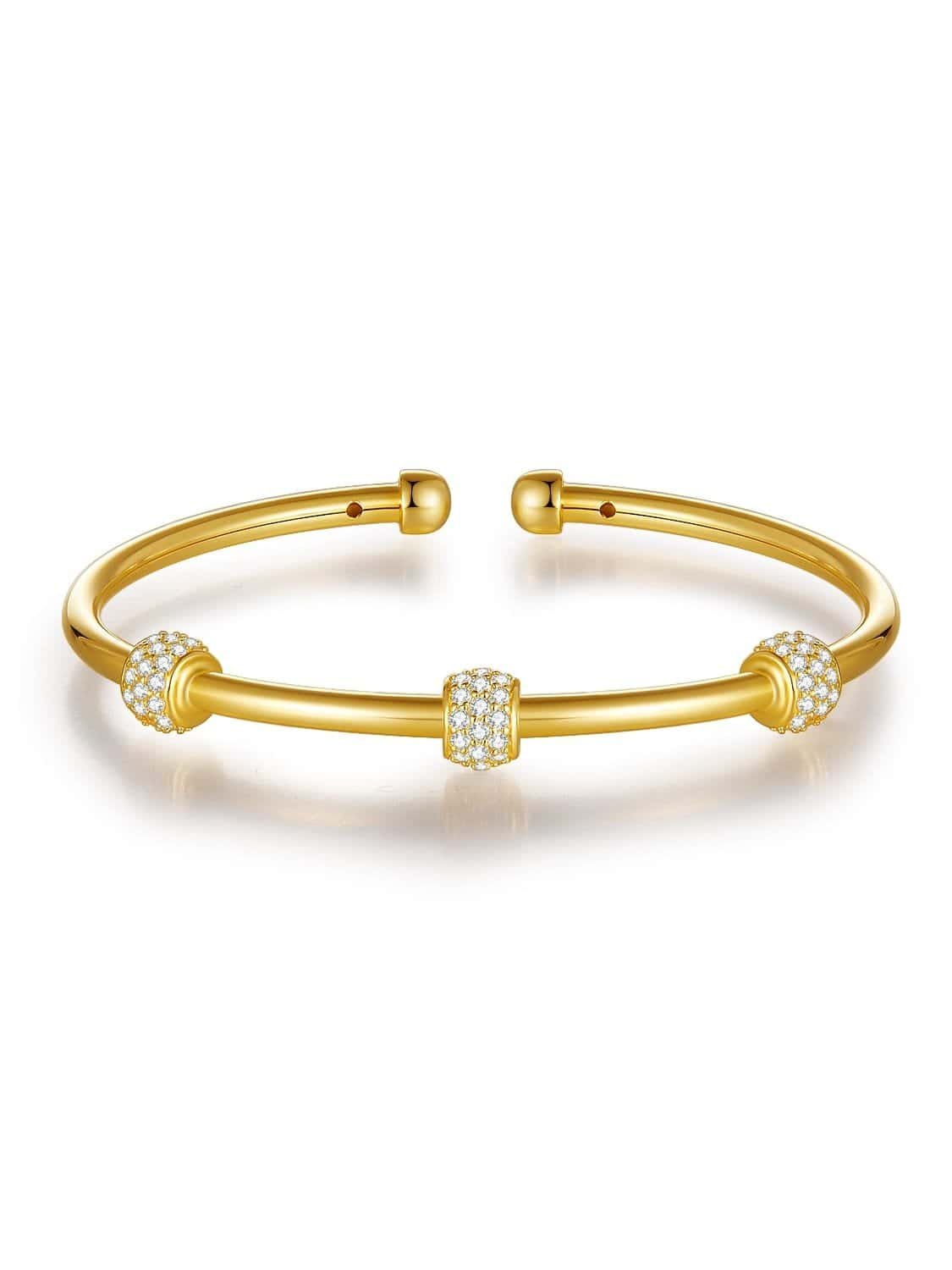 925 Sterling Silver Open Cuff with White CZ Accents