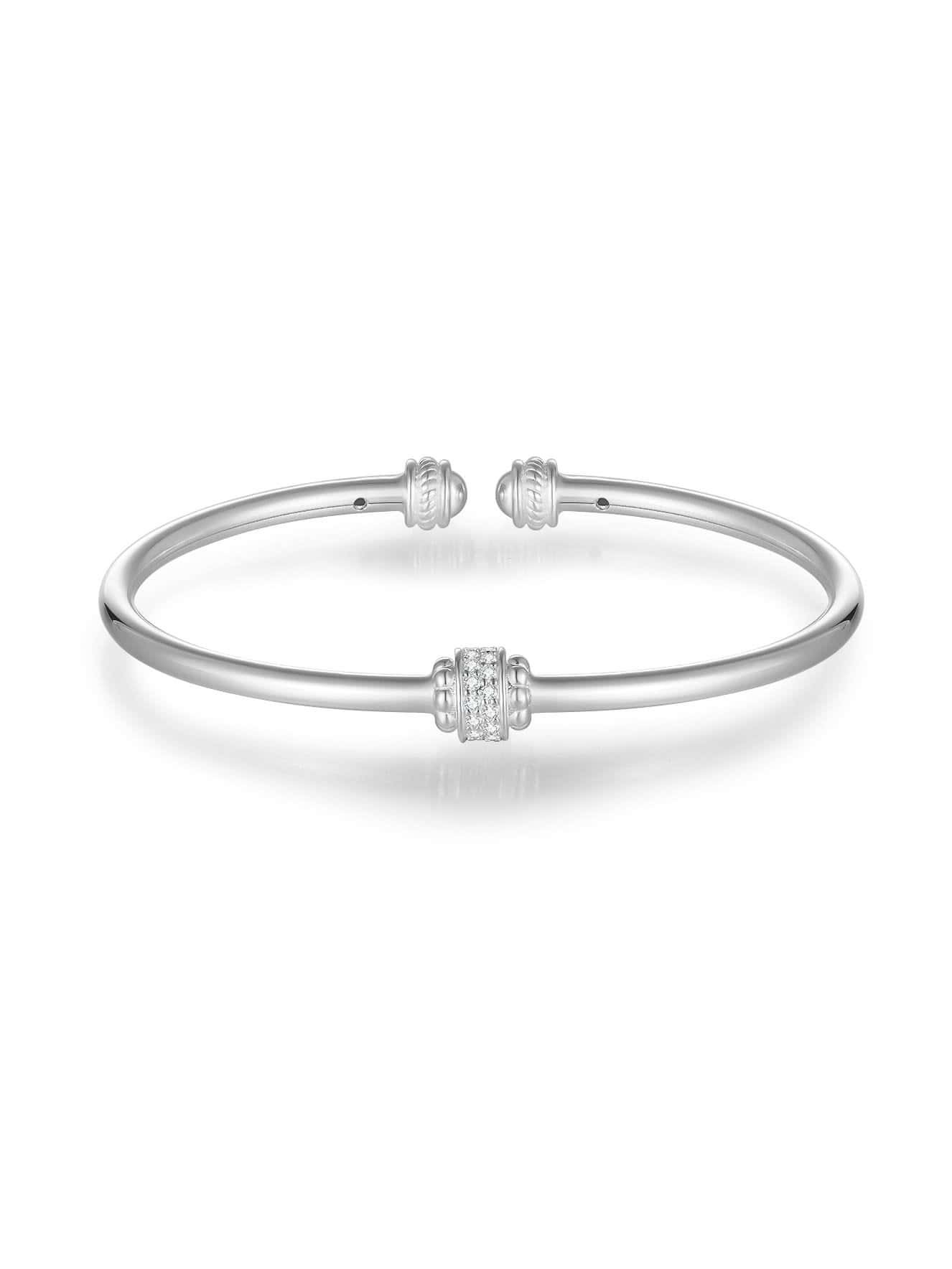 925 Sterling Silver White CZ Minimalist Cuff Bangle