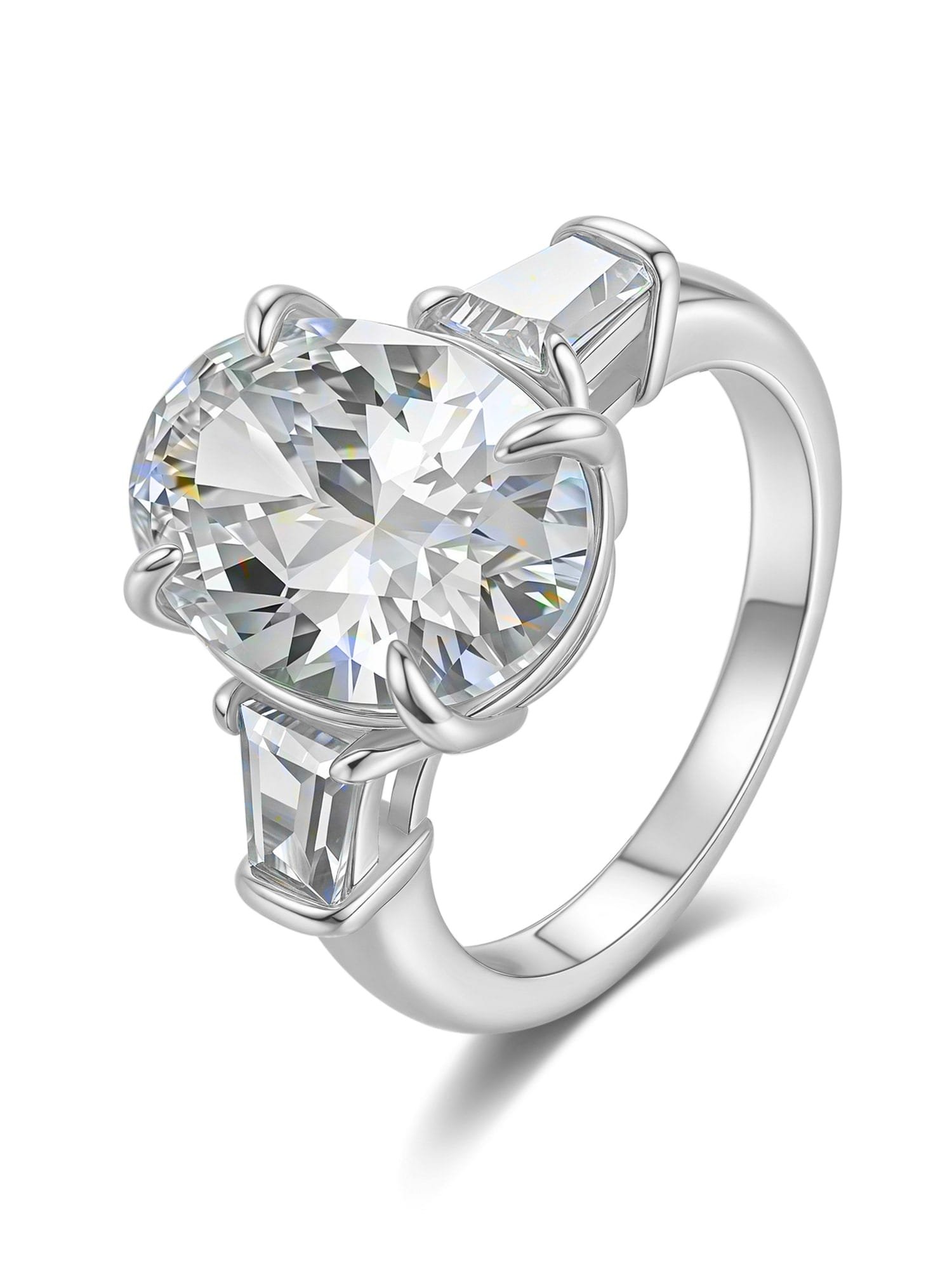 925 Sterling Silver White CZ Oval Statement Ring