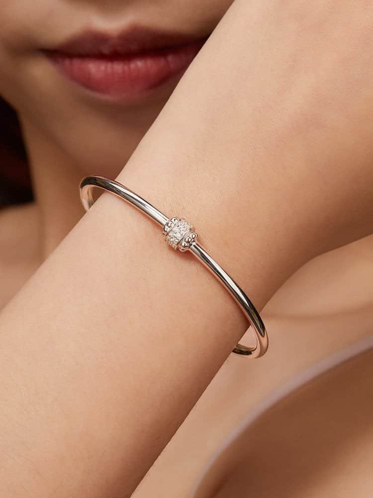 925 Sterling Silver White CZ Minimalist Cuff Bangle
