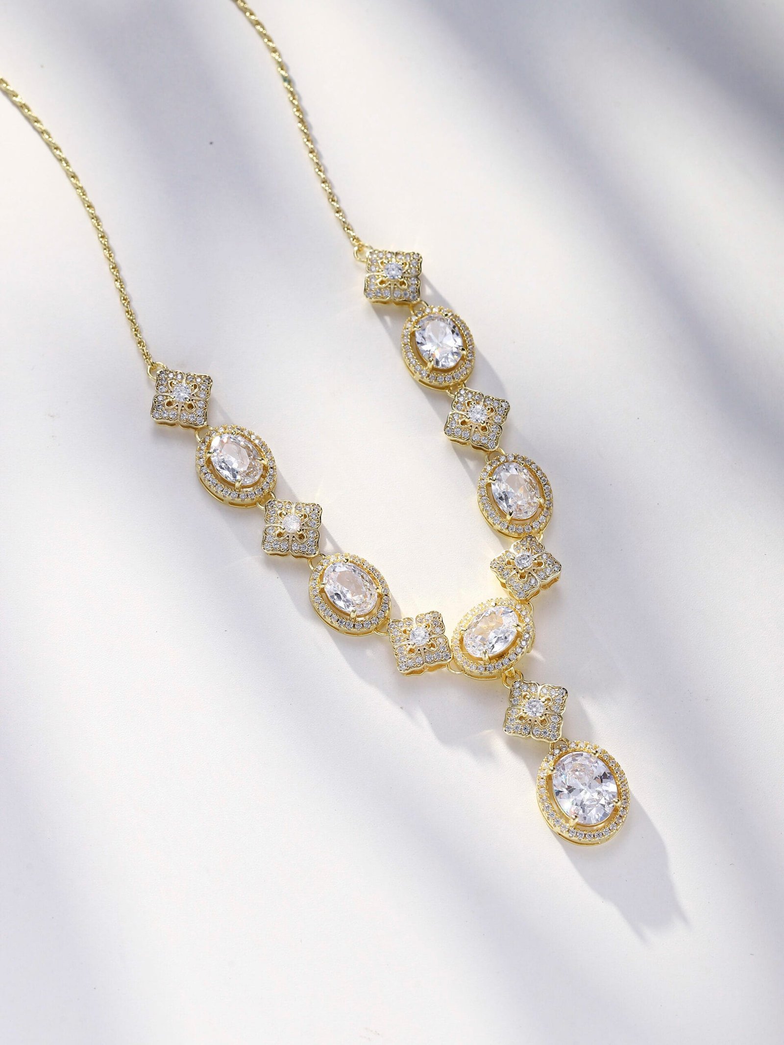 925 Sterling Silver White CZ Dainty Lariat Necklace