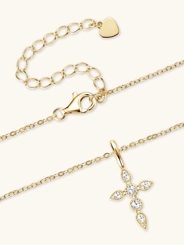 925 Sterling Silver White CZ Cross Dainty Necklace