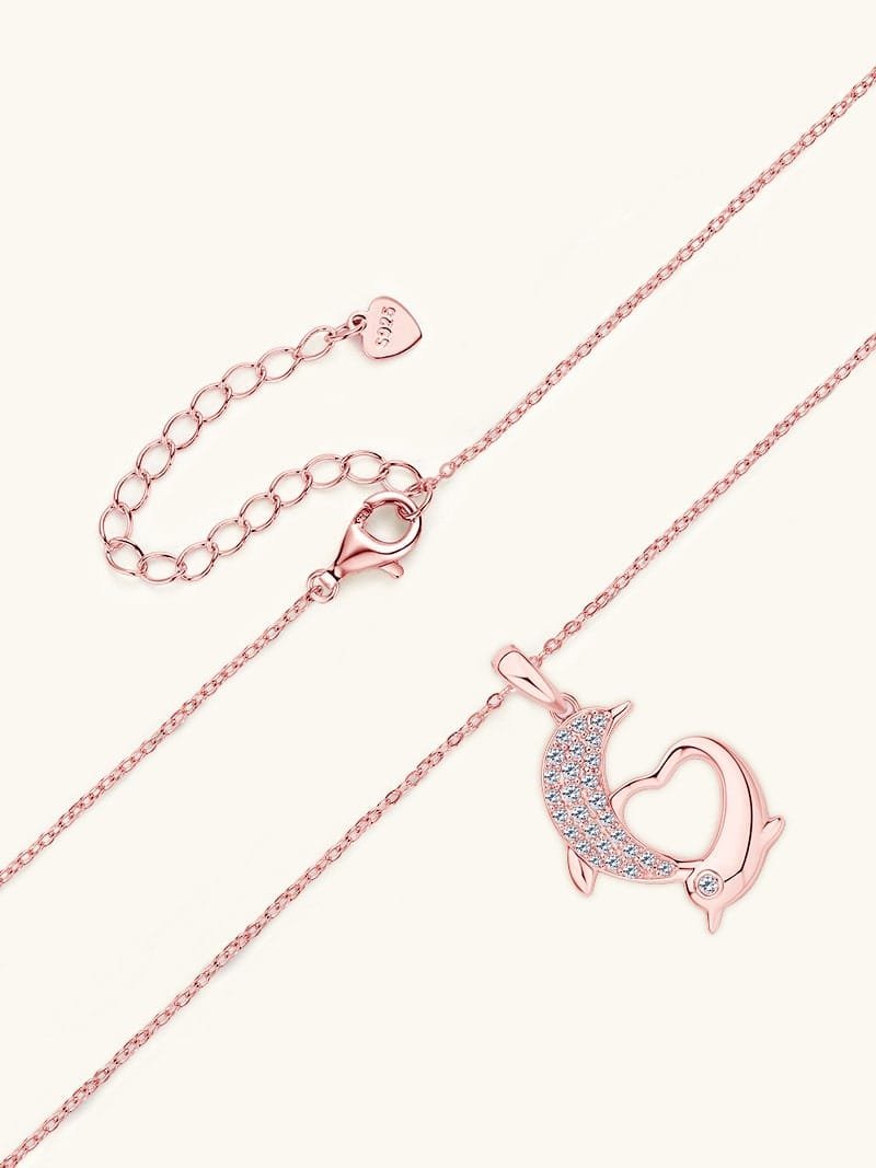 925 Sterling Silver White CZ Dolphin Dainty Necklace