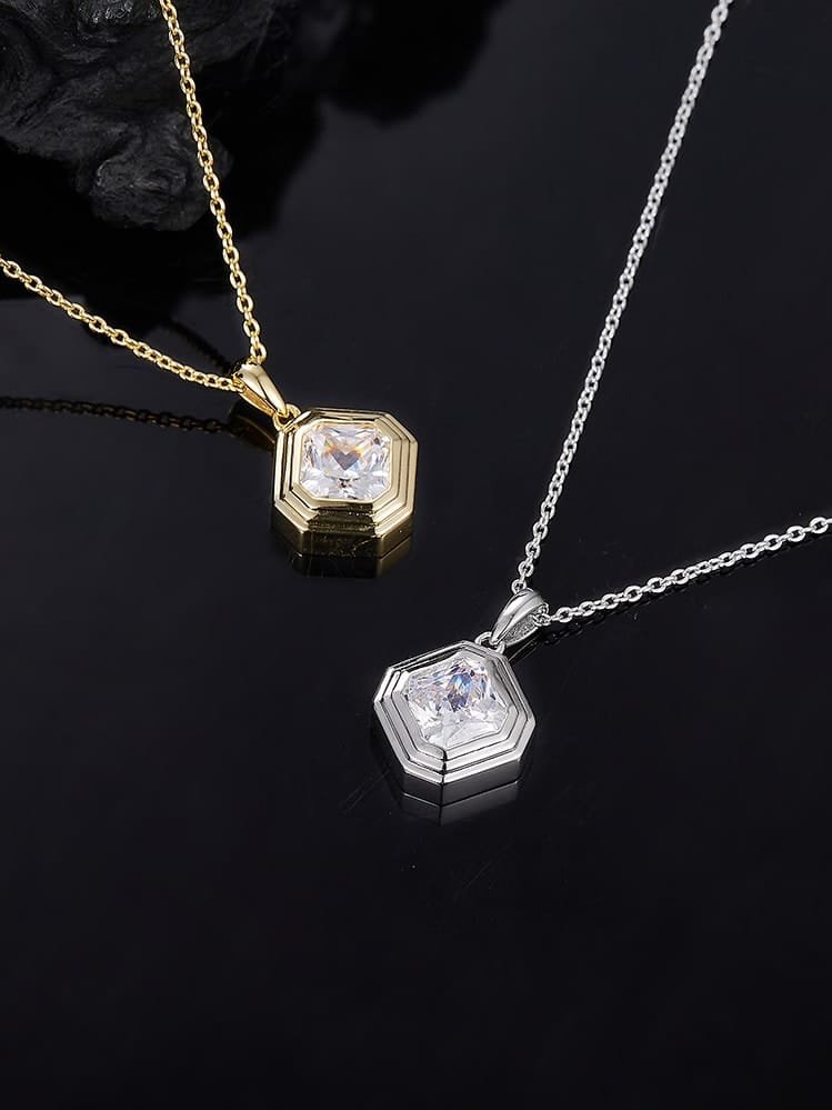 925 Sterling Silver White CZ Geometric Dainty Necklace