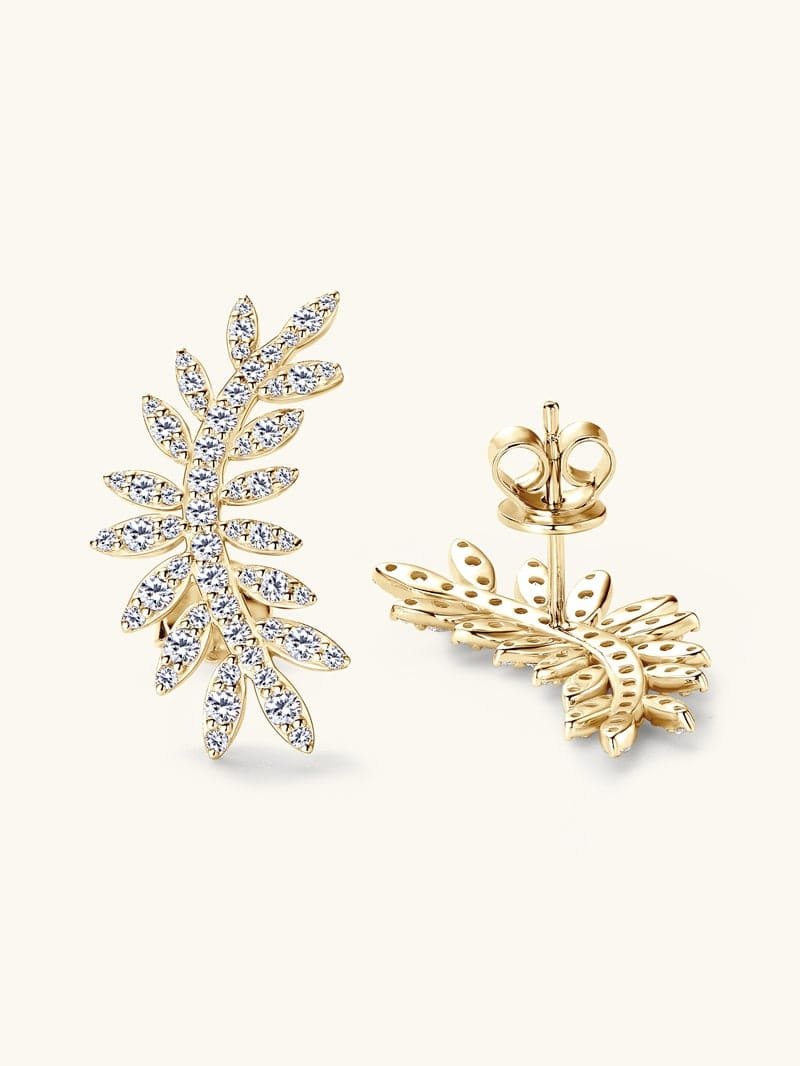 925 Sterling Silver White CZ Leaf Dainty Earrings