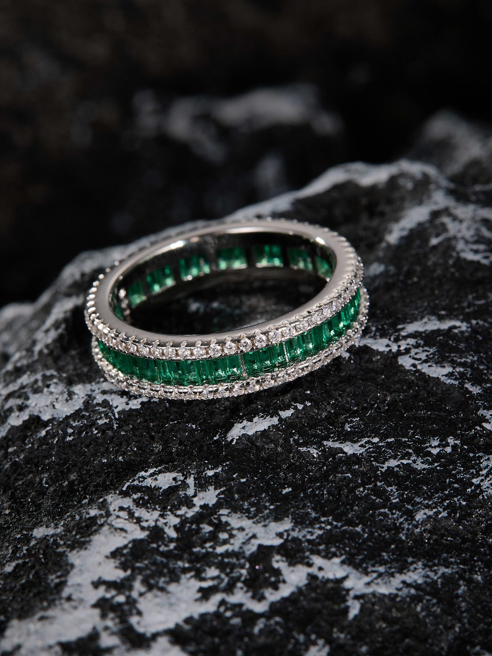 925 sterling silver cubic zirconia green dainty ring