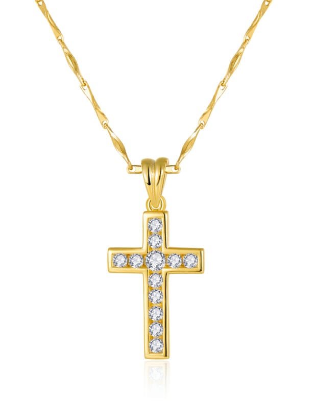 925 Sterling Silver White CZ Religious Cross Necklace