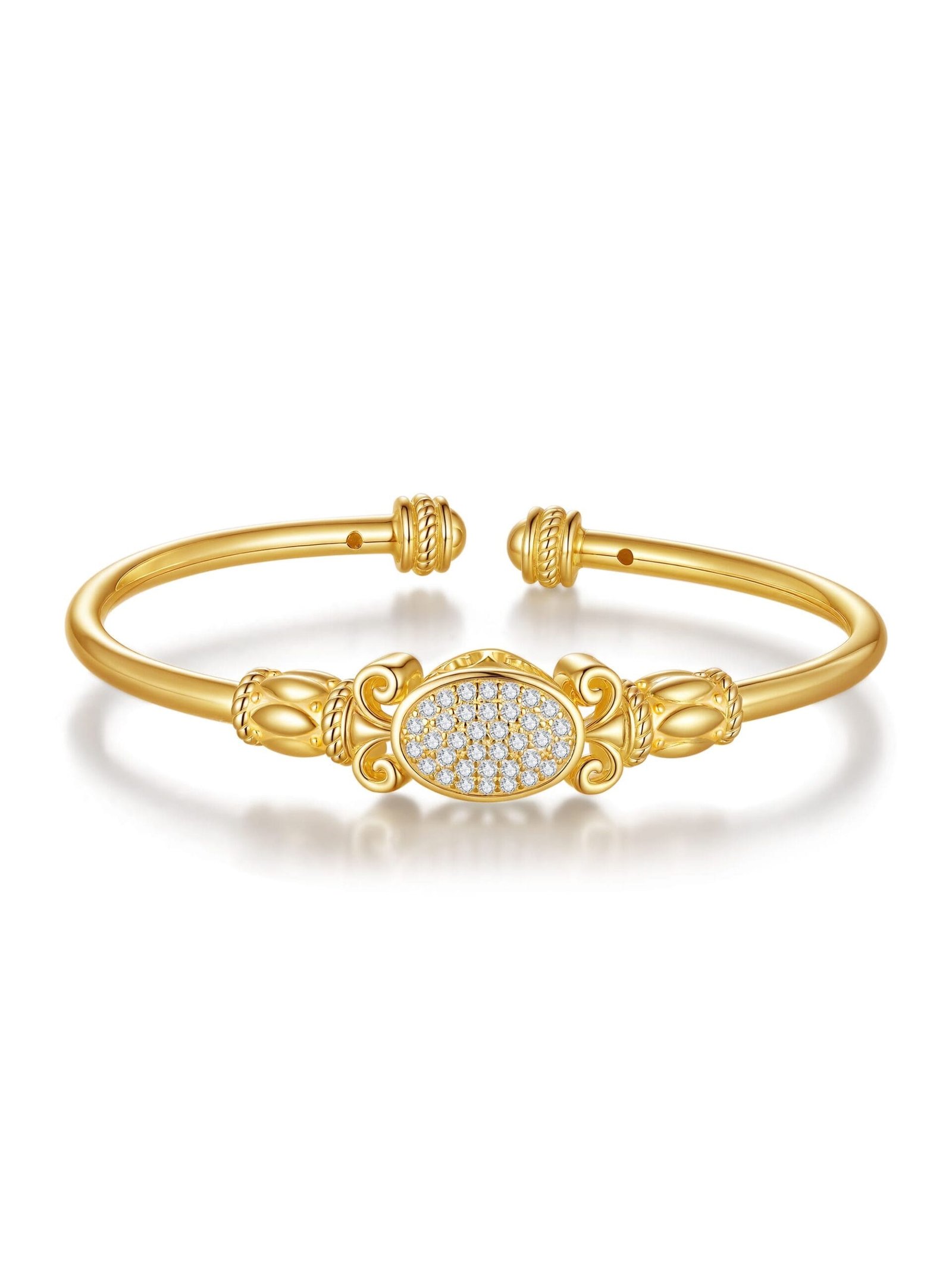 Dainty Cuff Bracelet with White CZ in 925 Sterling Silver