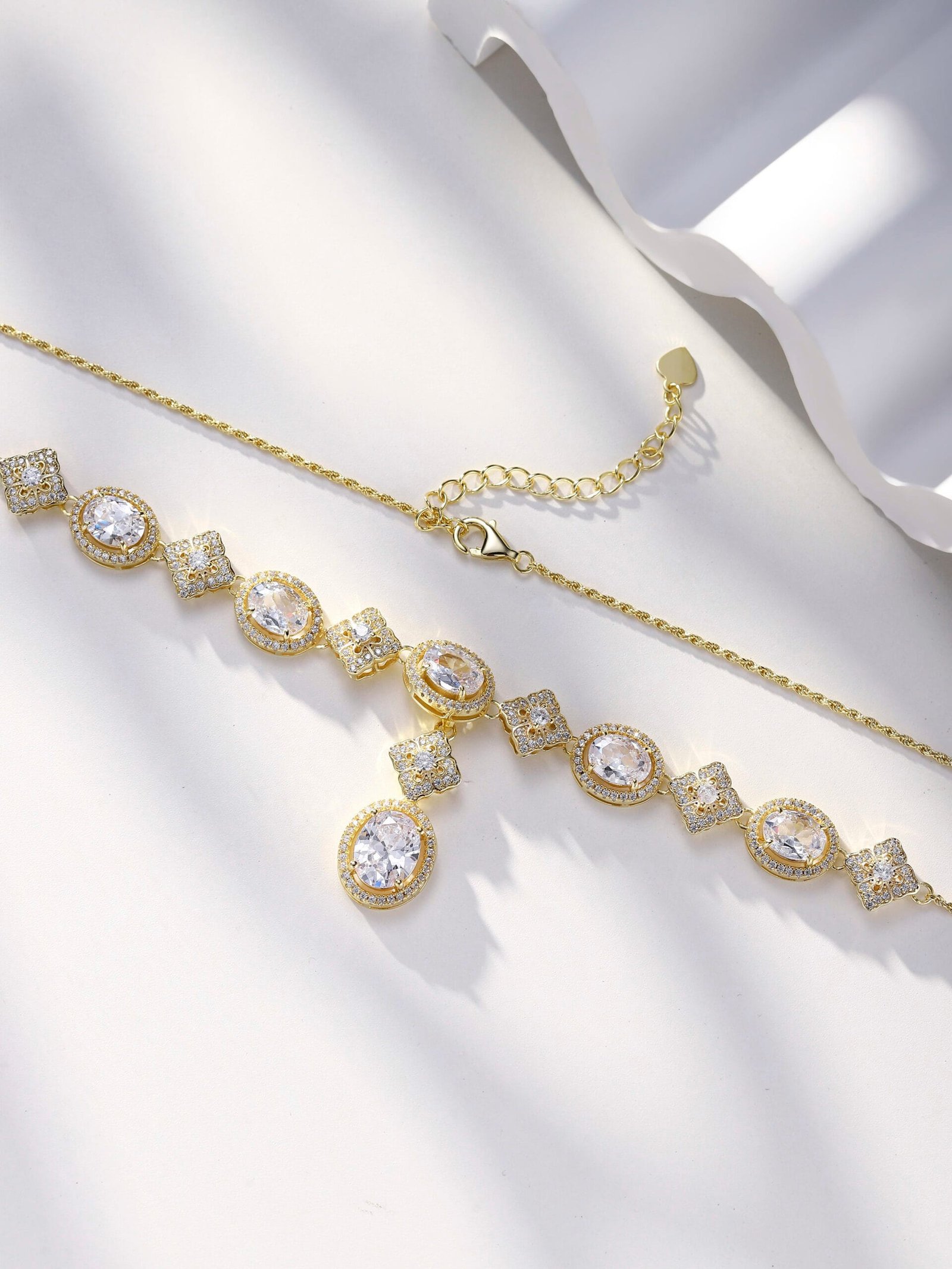 925 Sterling Silver White CZ Dainty Lariat Necklace