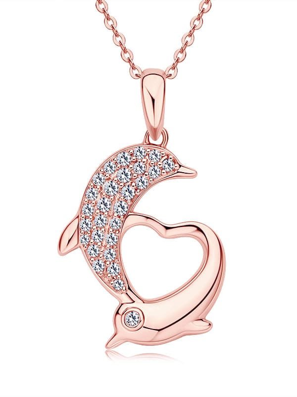 925 Sterling Silver White CZ Dolphin Dainty Necklace