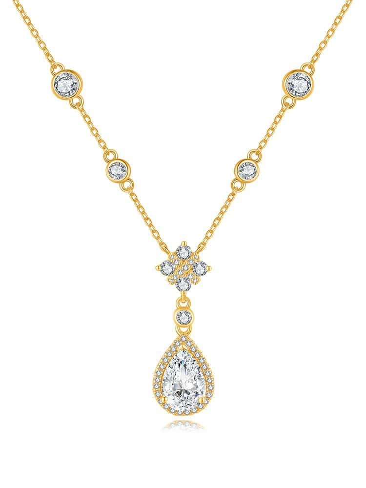 925 Sterling Silver White CZ Water Drop Dainty Lariat Necklace