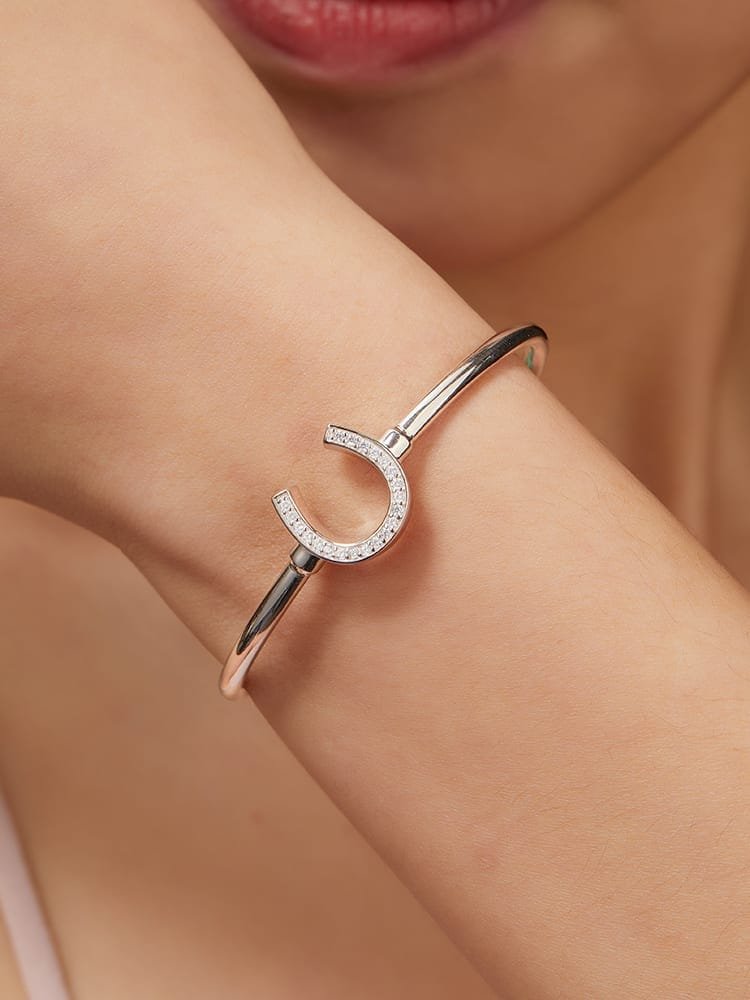 925 Sterling Silver Thin Cuff Bracelet with White CZ