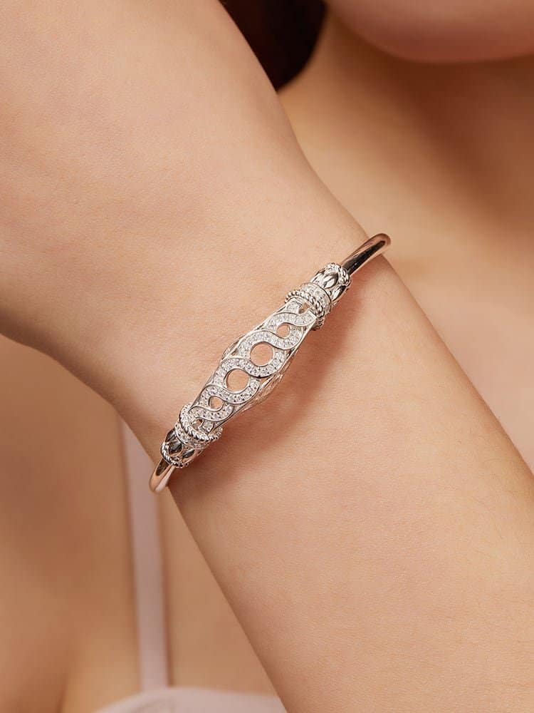 925 Sterling Silver White CZ Dainty Cuff Bangle