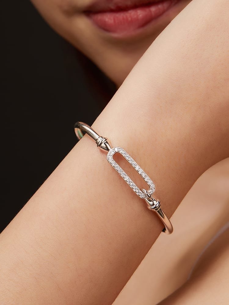 925 sterling silver cubic zirconia white minimalist band bangle