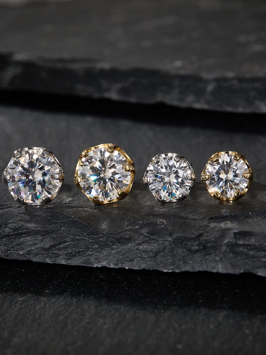 925 Sterling Silver White CZ Minimalist Stud Earrings
