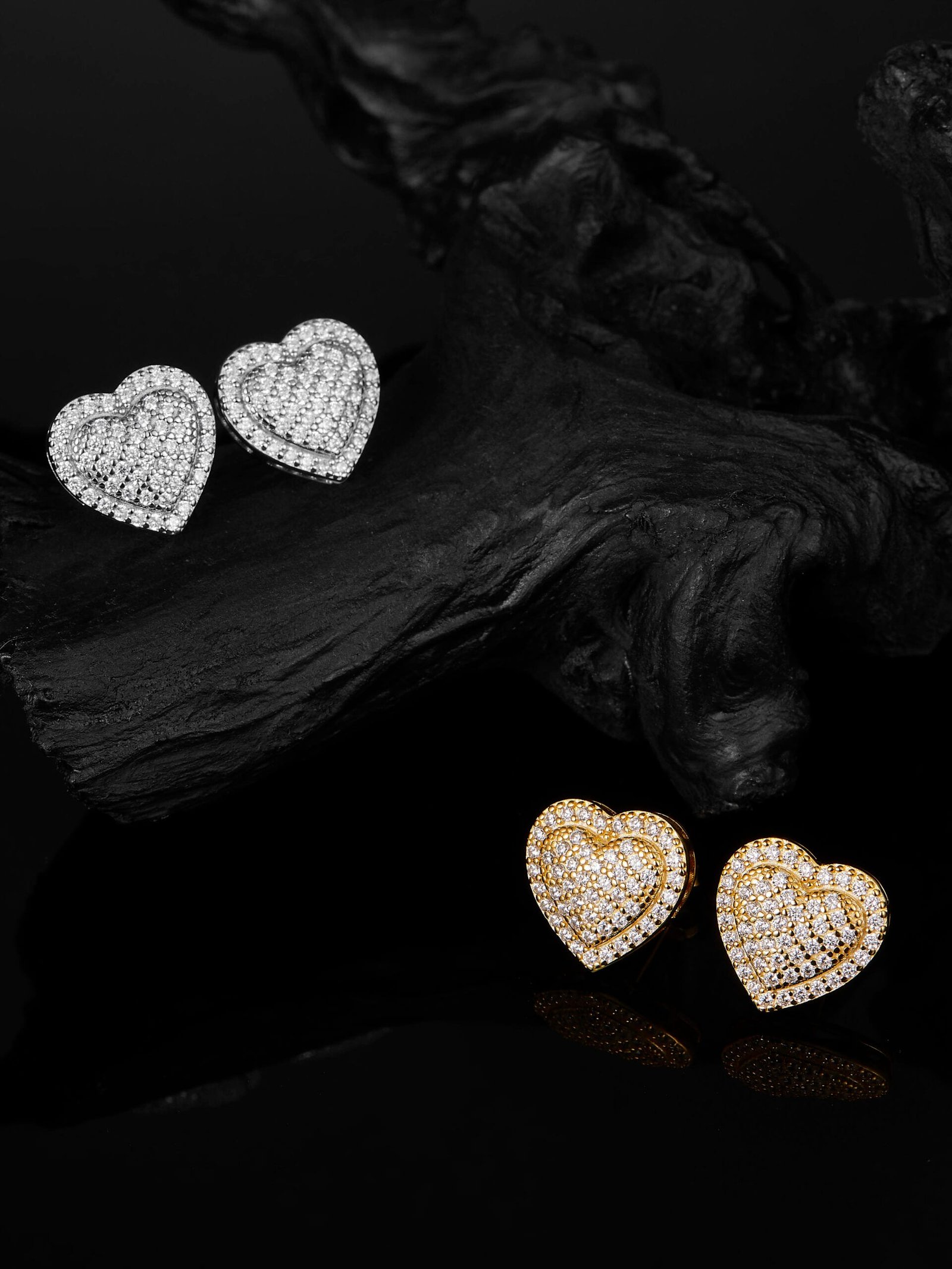925 Sterling Silver White CZ Heart Minimalist Stud Earrings