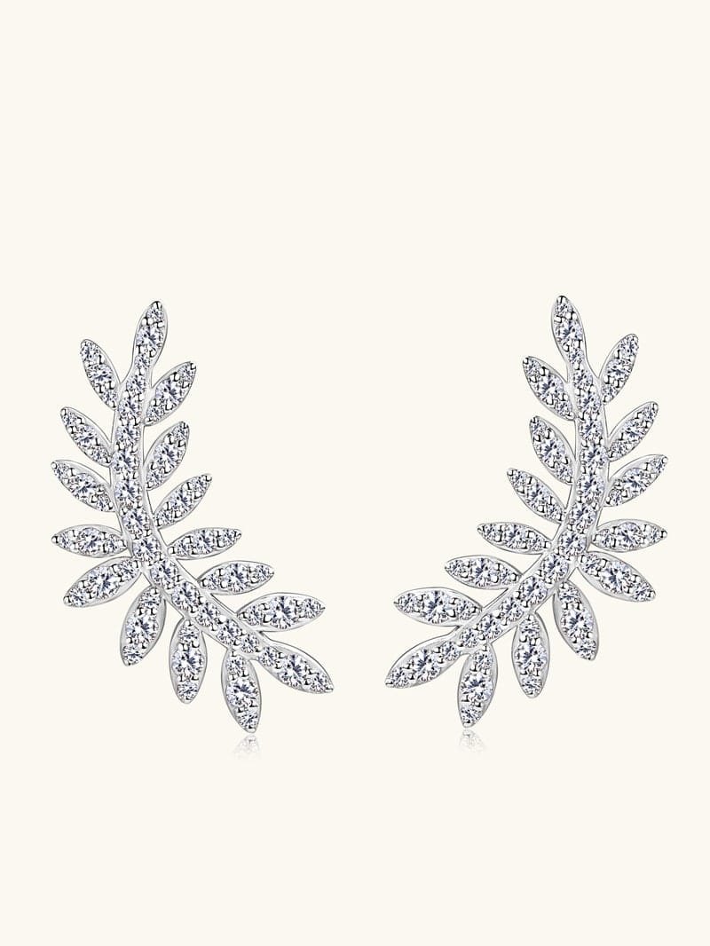 925 Sterling Silver White CZ Leaf Dainty Earrings