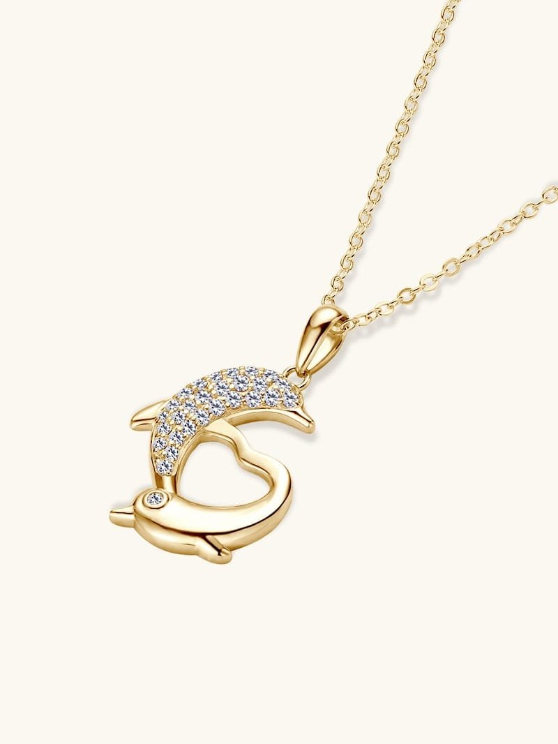 925 Sterling Silver White CZ Dolphin Dainty Necklace