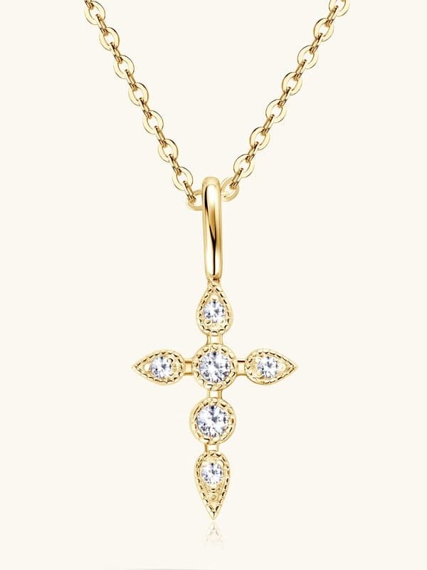 925 Sterling Silver White CZ Cross Dainty Necklace