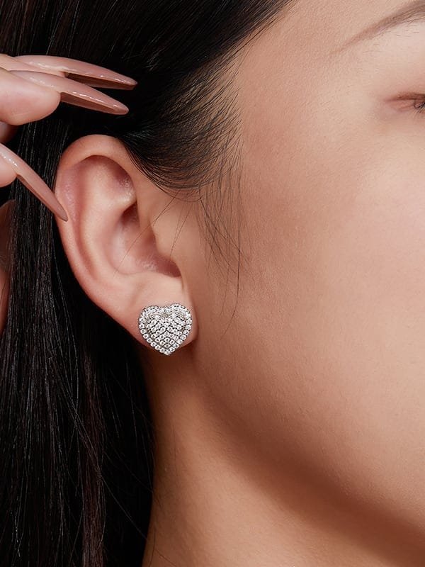 925 Sterling Silver White CZ Heart Minimalist Stud Earrings