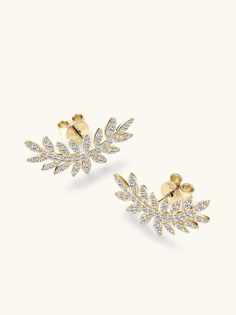 925 Sterling Silver White CZ Leaf Dainty Earrings