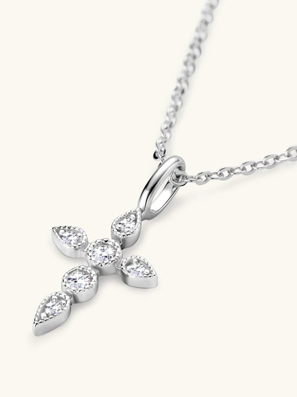 925 Sterling Silver White CZ Cross Dainty Necklace