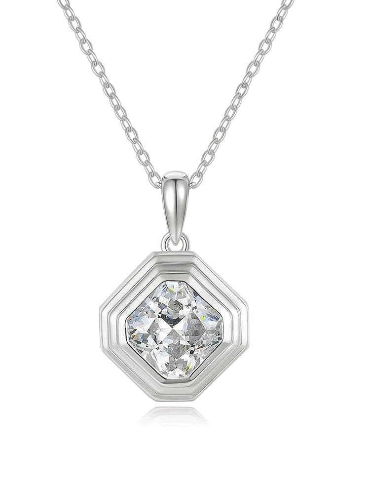 925 Sterling Silver White CZ Geometric Dainty Necklace