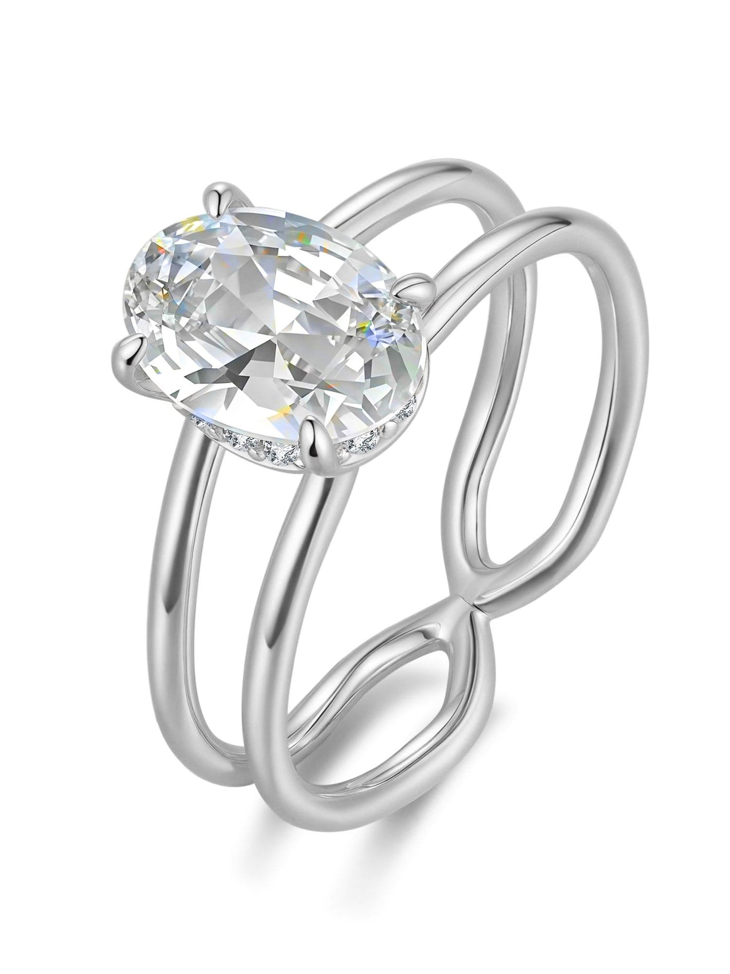 925 Sterling Silver White CZ Oval Dainty Stackable Ring
