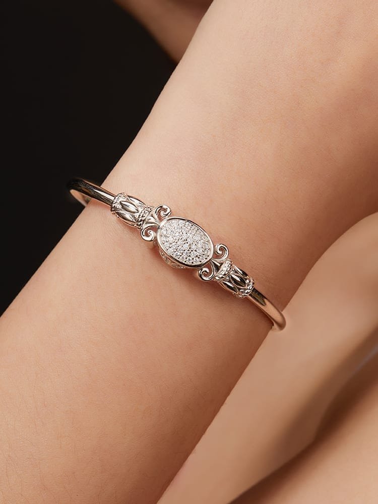 Dainty Cuff Bracelet with White CZ in 925 Sterling Silver