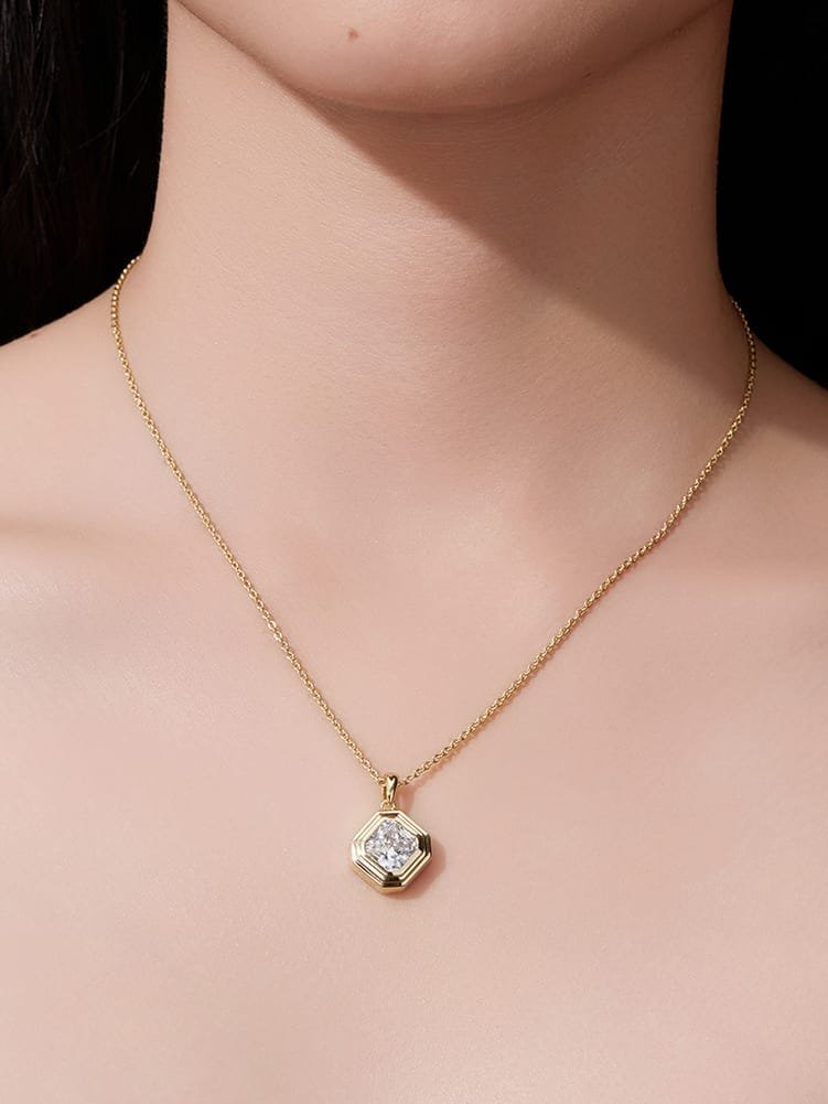 925 Sterling Silver White CZ Geometric Dainty Necklace