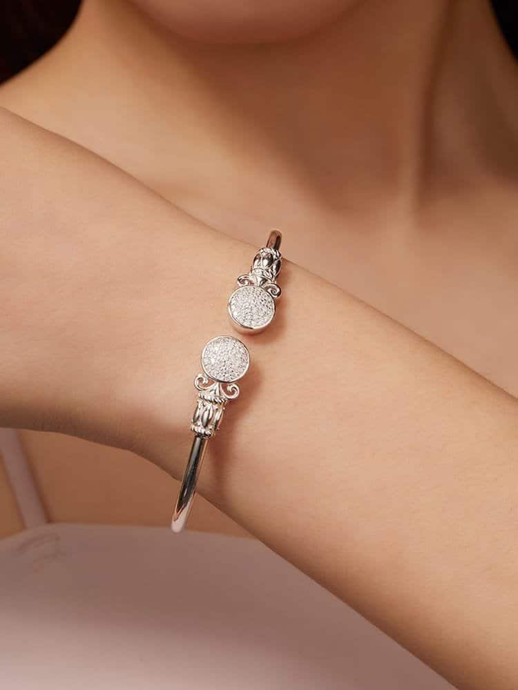 925 sterling silver cubic zirconia white minimalist cuff bangle