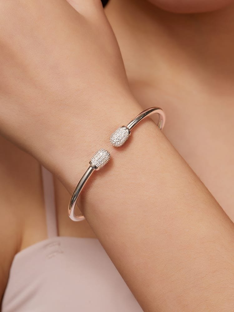 White Minimalist Cuff Bangle in 925 Sterling Silver
