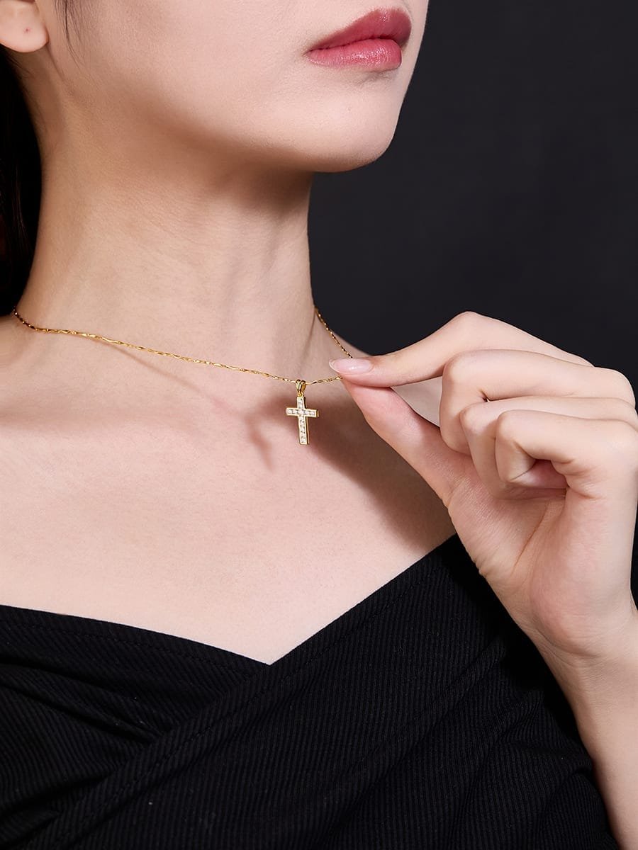 925 Sterling Silver White CZ Religious Cross Necklace