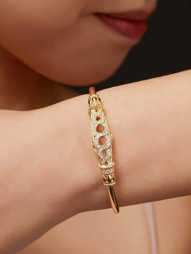 925 Sterling Silver White CZ Dainty Cuff Bangle
