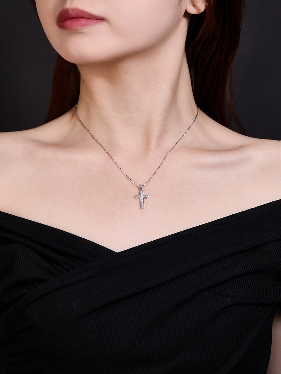 925 Sterling Silver White CZ Religious Cross Necklace