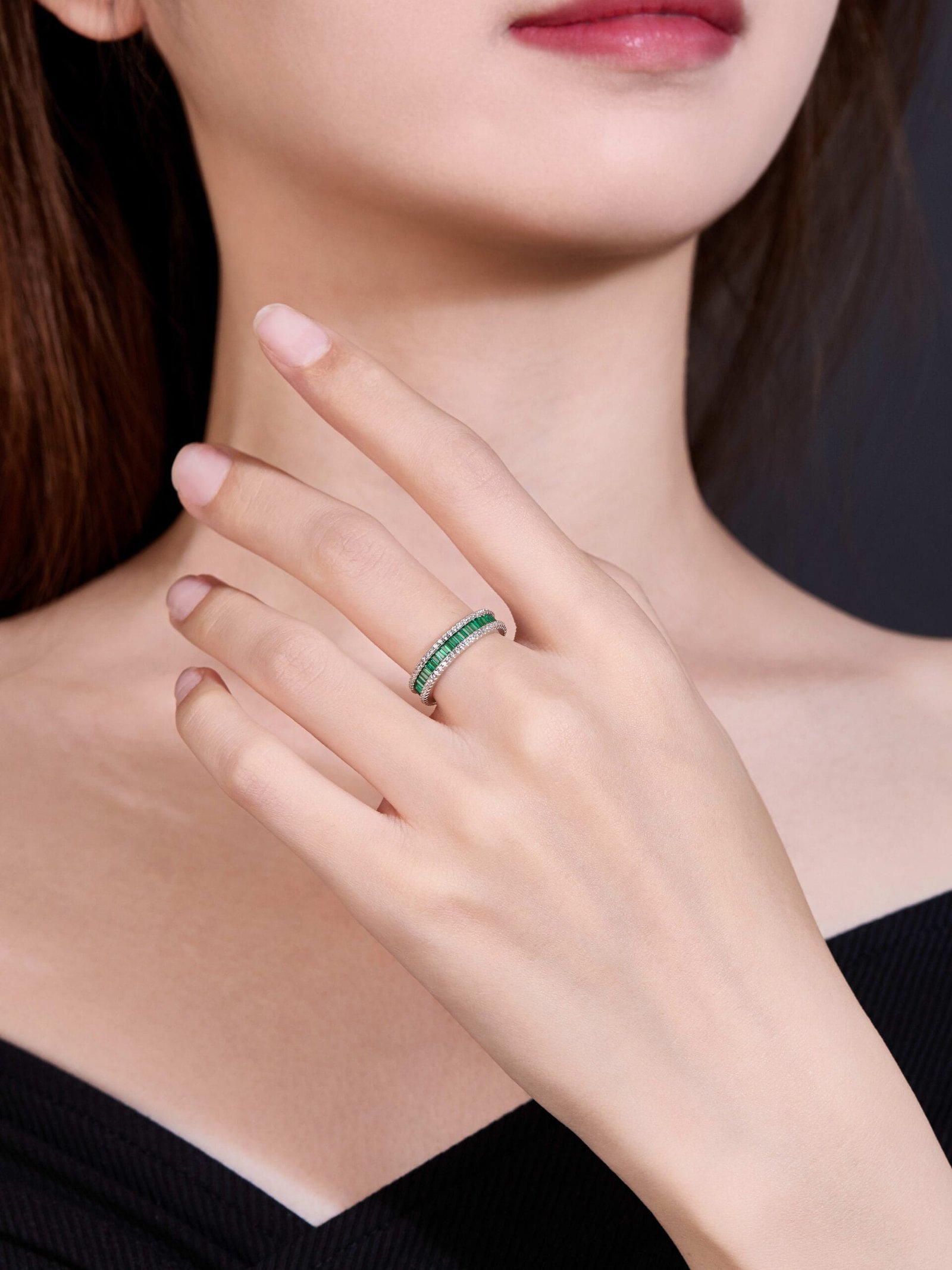 925 sterling silver cubic zirconia green dainty ring